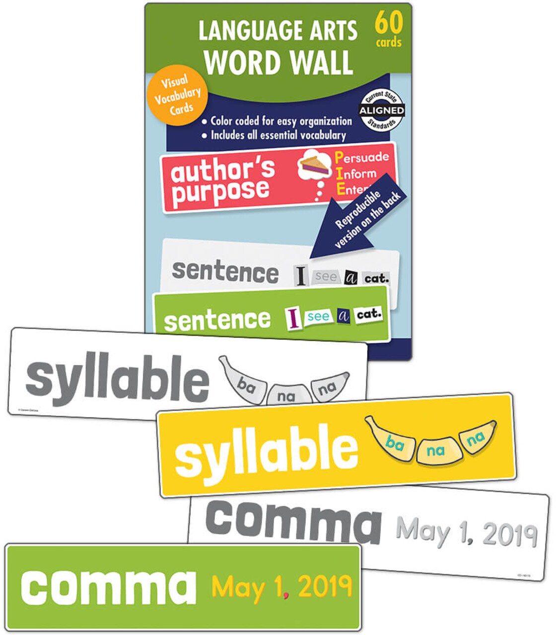 Carson Dellosa Grade 1 Language Arts Word Wall, 60 Color-Coded Vocabulary Flash Cards With Definitions, Phonics and Sight Words Flashcards for Kids Ages 6-7